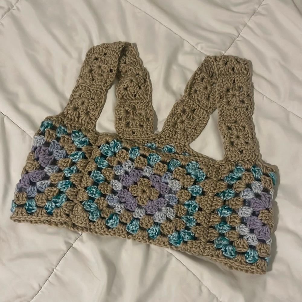 Crocheted granny-square reversible bralette. Size ~S